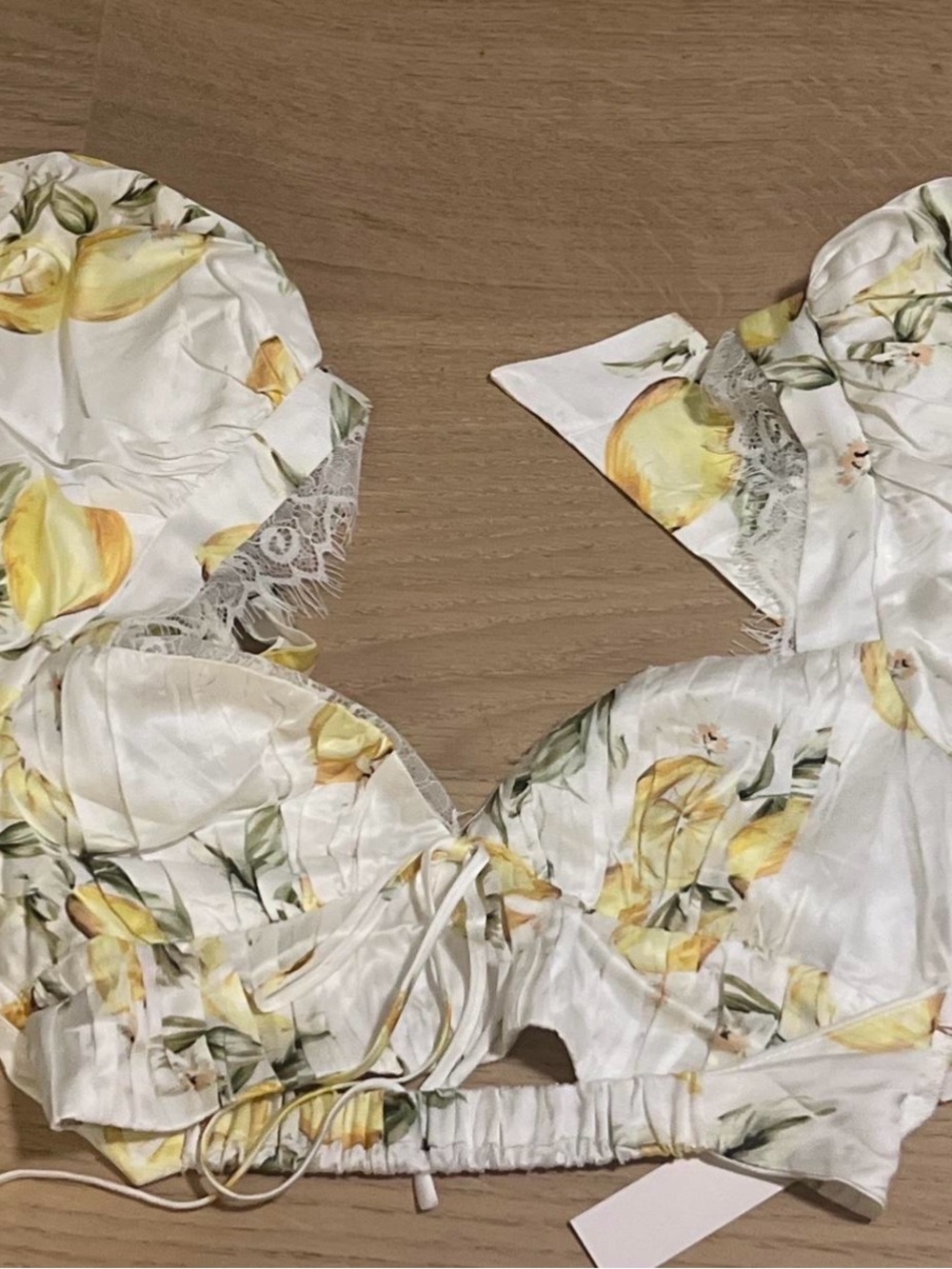 For Love & Lemons White Crop Top with Yellow Lemon Print